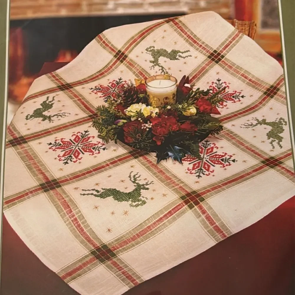 NOB HILL Linens Table Nordic Deer Topper Cross-Stitch *NEW*
